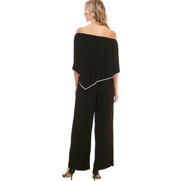 MSK Black Off-Shoulder Jumpsuit with White Trim - Picture 10 of 13
